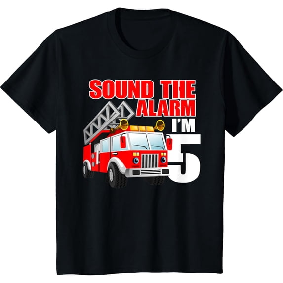 Sam Soft I'm 5 Sound The Alarm 5 Year Old Birthday Future Firefighter T-Shirt Full Size S-5XL