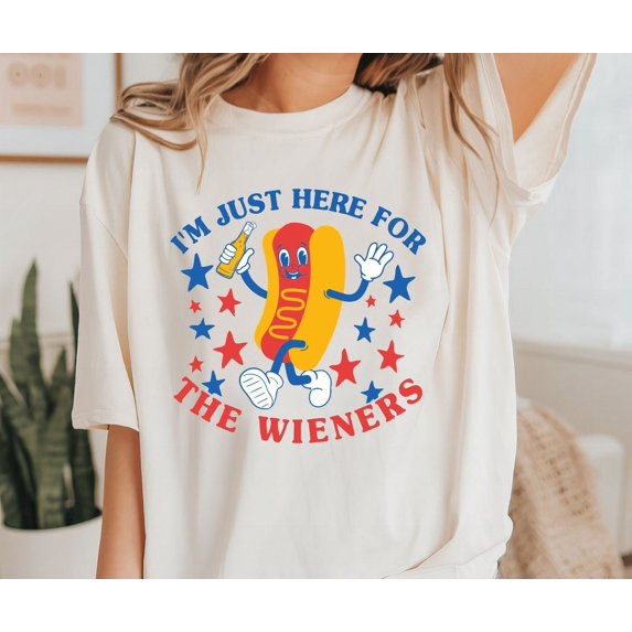 Sam Soft I'm Just Here for the Wieners Shirt 4th of July - Patriotic BBQ Tee - Handmade Printed - America Shirt