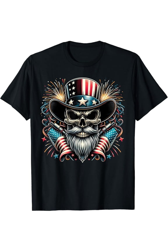 Independence Day America! Bearded Skull! 4Th Of July 2024 T-Shirt