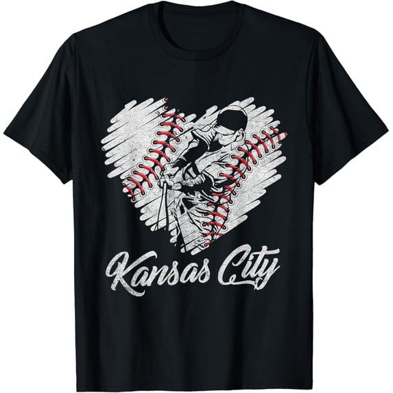 Sam Soft Kansas City Baseball Heart Distressed Vintage Baseball Fans T-Shirt Full Size S-5Xl