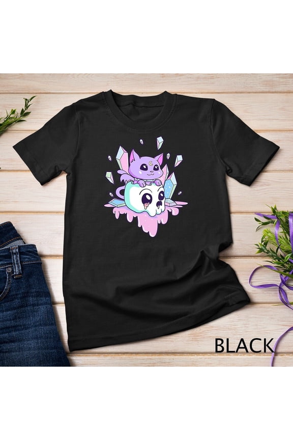 Kawaii Witchy Cat Cute Pastel Goth Creepy Cats Skull Kitty Unisex T-Shirt