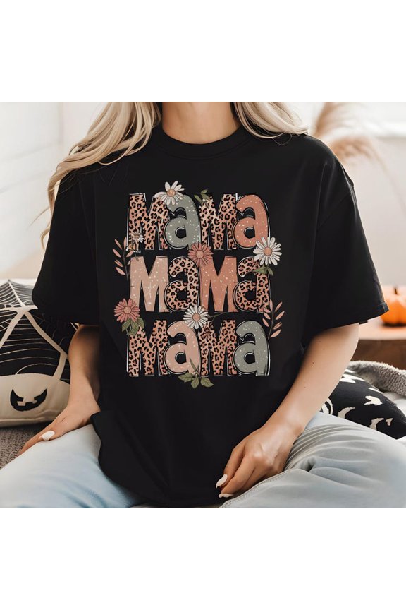 Leopard Floral Mama Shirt Mother's Day Gift Mom Shirt Retro Mama Shirt Gift For Mom Floral Mama Tee Leopard Mama T-ShirtFull Size S-5XL