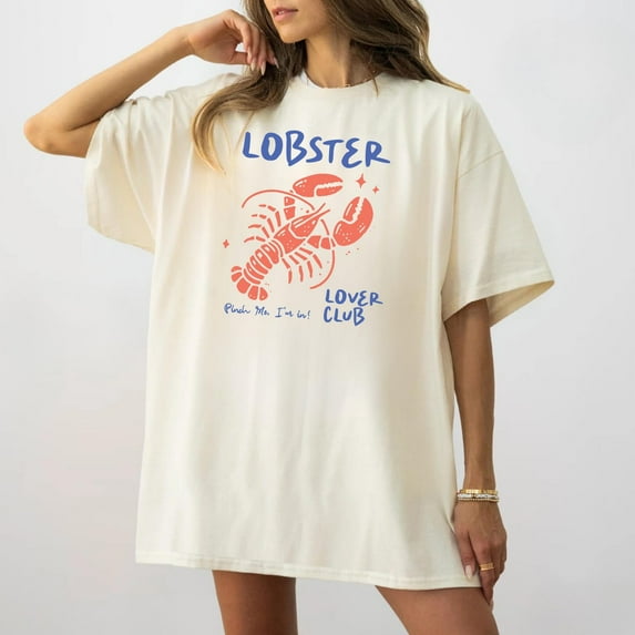 Sam Soft Lobster Graphic T-Shirt French Coastal Distressed Tee Oversized Coquette Aesthetic Shirt Nautical Fisherman Style Lobster TeeFull Size S-5XL