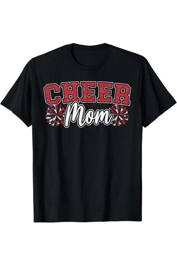 Loud Proud Cheer Mom Mama Cheerleading Red Black Pom T-Shirt Full Size S-5Xl