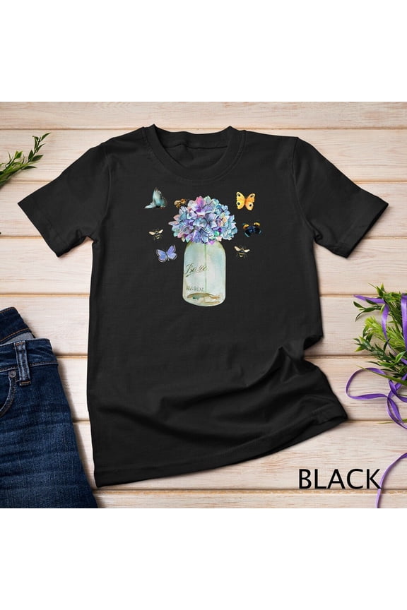 Mason Jar Bee Wildflower Cottagecore Butterfly Vintage Cute Unisex T-Shirt