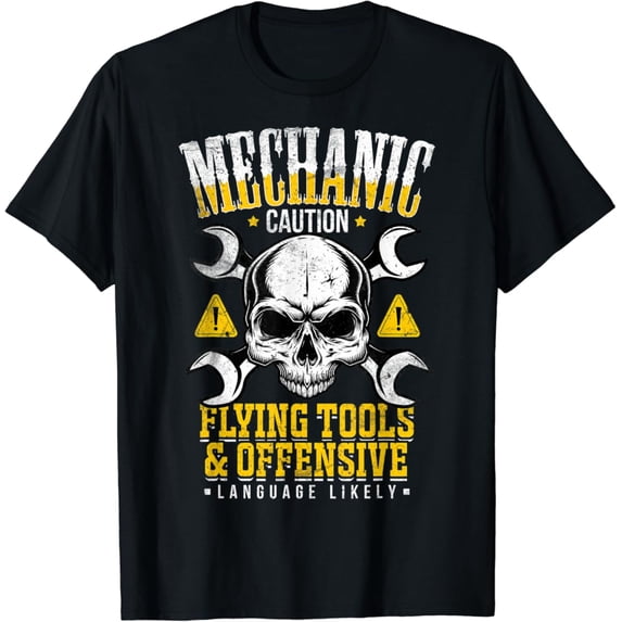 Sam Soft Mechanic Caution Flying Tools Car Mechanics Auto Mechanics T-Shirt Full Size S-5Xl