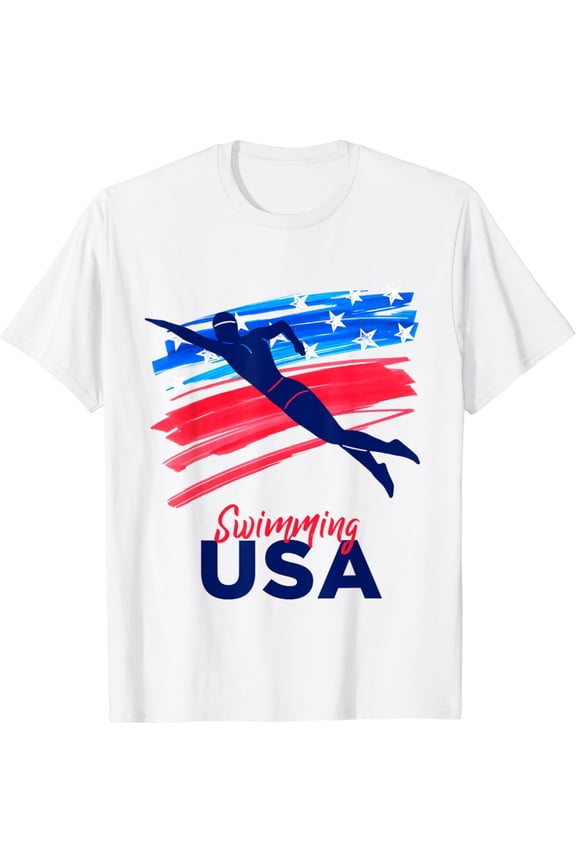Mens Swimming Support Team Flag Usa Pool Swimmer American T-Shirt Unisex Cotton Tee Full Size S-5XL