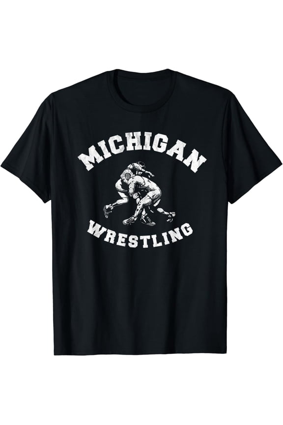 Michigan Wrestling 80S Distressed Retro Freestyle Wrestlers T-Shirt, Gift For Friend, Full Size S-5Xl
