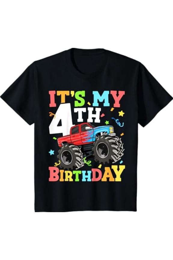 Monster Truck It's My 4th Birthday Boy 4 Four Toddler T-Shirt All Size S-5XL