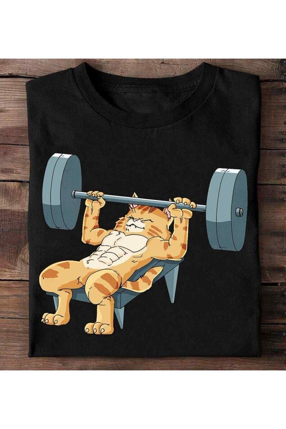 Muscle Cat T-Shirt - Cat Lifting Weights, Gift For Bodybuilder