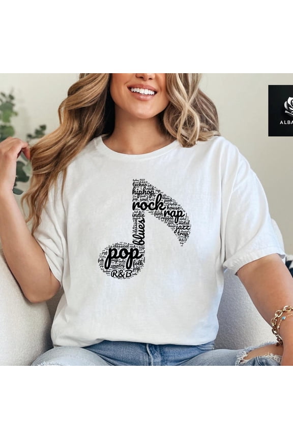 Music Genres Shirt, Music Note Silhouette Shirt, Music Lover Tee, Gift for Melody Lover, All Music Genres Love It, I Like All Musics ShirtFull Size S-5XL