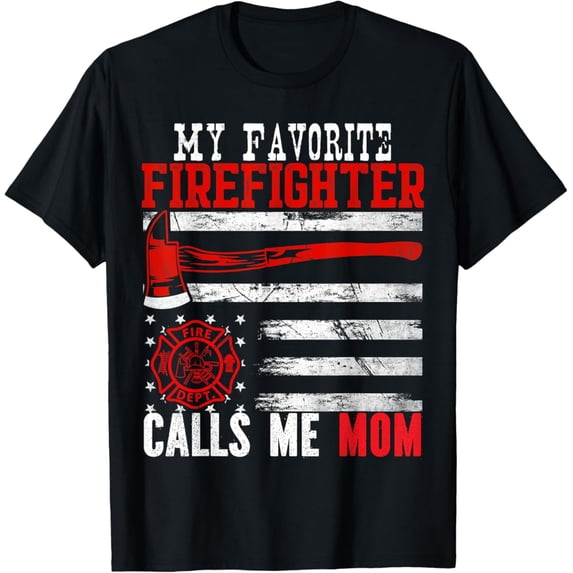 Sam Soft My Favorite Firefighter Calls Me Mom Mother's Day US Flag T-Shirt Full Size S-5XL