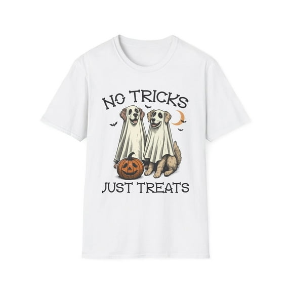 Sam Soft No Tricks Just Treats & Cute Dogs White Cotton T-Shirt For Unisex Cotton Tee, Full Size S-5XL