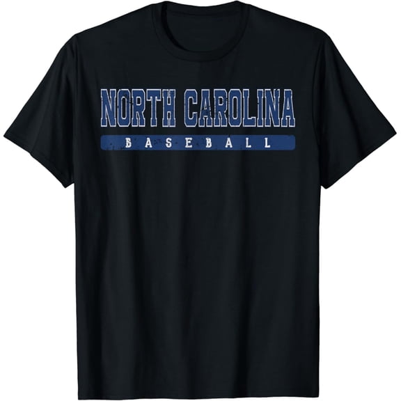 Sam Soft North Carolina Baseball Varsity Blue Vintage Text T-Shirt Full Size S-5Xl