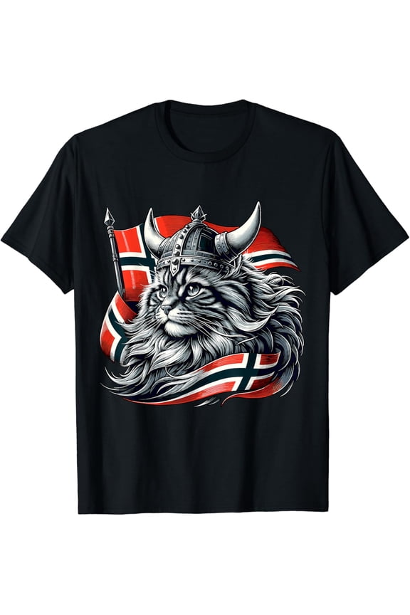Norwegian Cat Viking Norway Flag T-Shirt