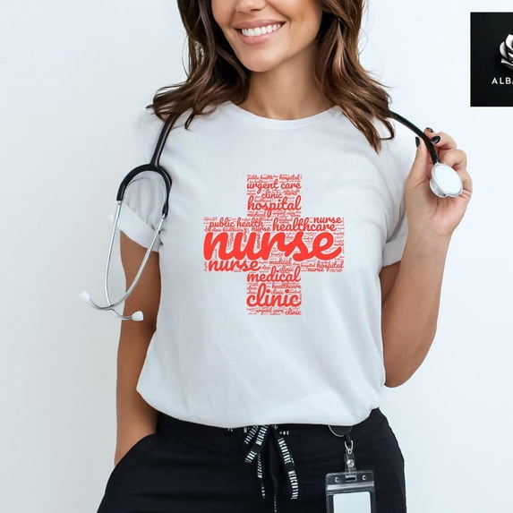 Sam Soft Nurse Red Cross Silhouette Shirt, Nurse Week Gift, Nurse Apparel, Nurse Appreciation, Nurse Keywords Tee, Registered Nurse, ER Nurse ShirtFull Size S-5XL