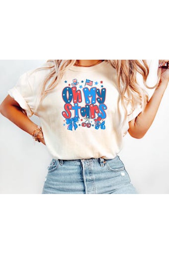 Oh My Stars Shirt, Coquette 4th Of July Tee, Patriotic Bow Aesthetic T-Shirt, Kawaii USA Graphic Shirt, Independence Day Sweatshirt