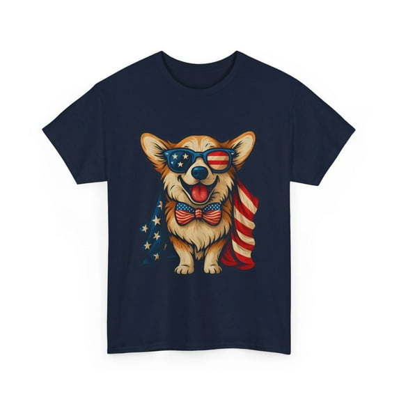 Sam Soft Patriotic Corgi T-Shirt Cute Dog Graphic Tee For National Puppy Day USA Flag Unisex Cotton Tee, Full Size S-5XL