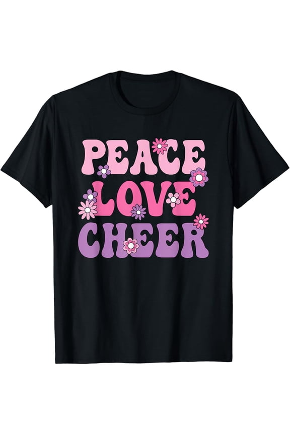 Peace Love Cheer Cheerleader Cheerleading Women Girls T-Shirt Full Size S-5Xl