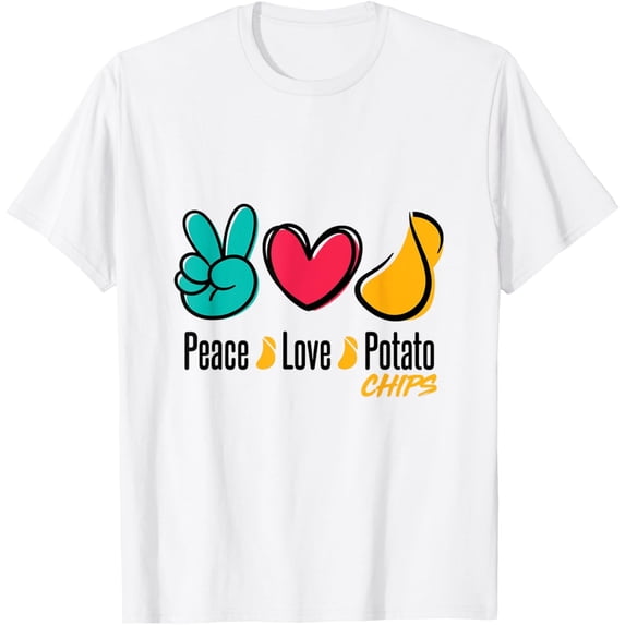Sam Soft Peace Love Potato Chips Snack Food Chip Lover T-Shirt Full Size S-5XL