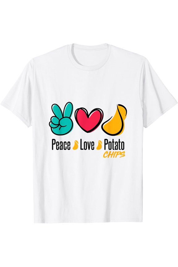 Peace Love Potato Chips Snack Food Chip Lover T-Shirt Full Size S-5XL
