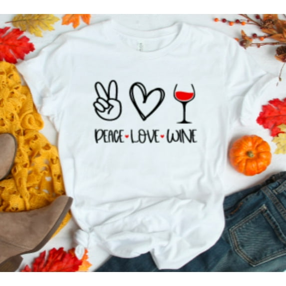 Sam Soft Peace, Love, Wine Unisex Soft White Short Sleeve T-Shirt Unisex Cotton Tee, Full Size S-5XL