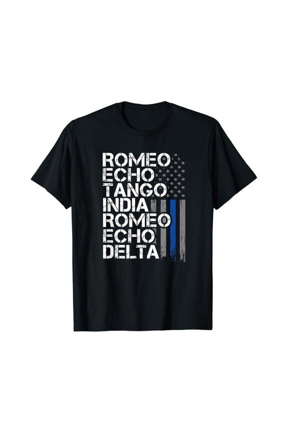 Police Retirement Gift, Thin Blue Line RETIRED Phonetic Code T-Shirt