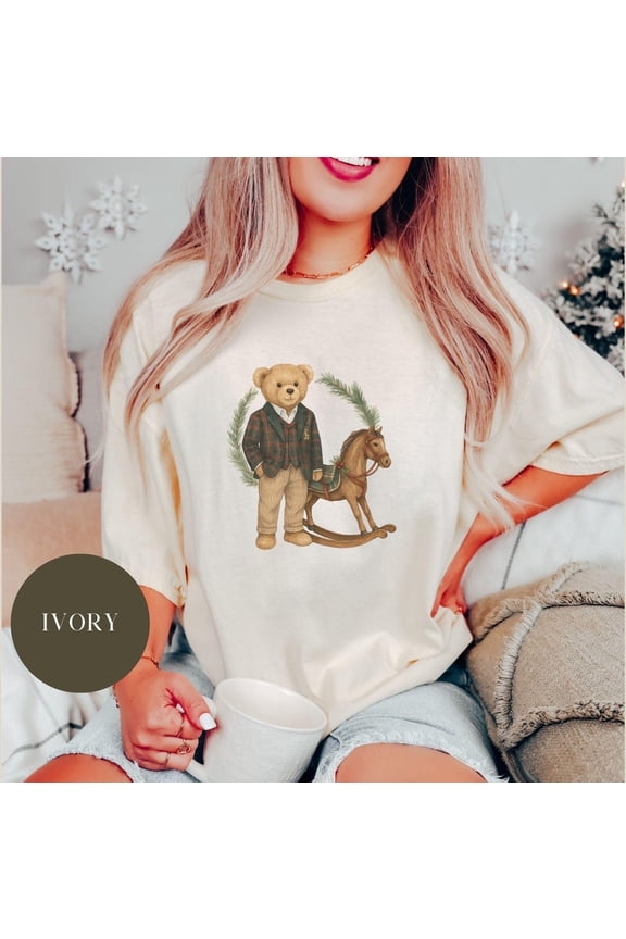 Preppy Bear Tshirt , Retro Vintage Teddy Bear Tee, Tartan Shirt, Old Money Aesthetic, Lodgecore Cabin Full Size S-5XL
