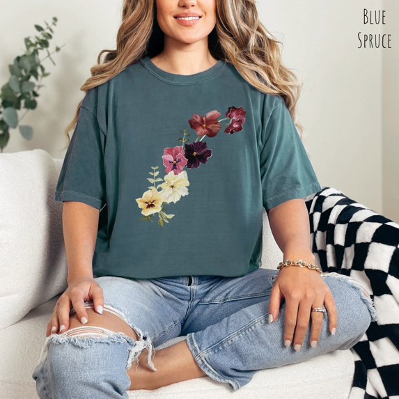 Sam Soft Pretty Pansies Tee, Cottagecore Shirt, Flower Shirt, Gardening Shirt, Nature TShirt, Summer Shirt, Gift For Her