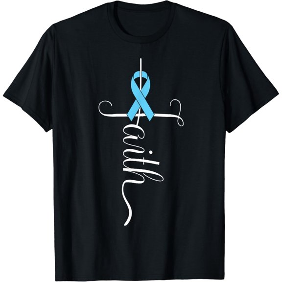 Sam Soft Prostate Cancer Awareness Light Blue Ribbon Faith Survivor T-Shirt
