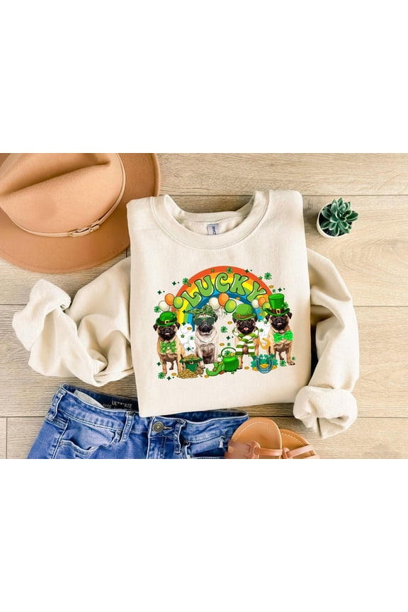 Pugs St Patrick Days Dog Sweatshirt, Shamrock Shirt, Luck Shirt, Dog Lover Sweatshirt, Saint Patricks Day Shirt, Pug Mama Shirt, Irish Shirt