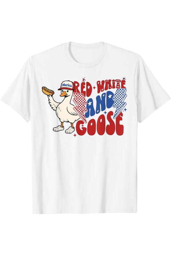 Red White And Goose 4Th Of Ju Patriotic Usa Goose T-Shirt, Gift For Friend, Full Size S-5Xl