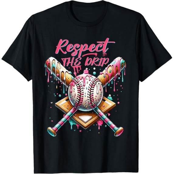 Sam Soft Respect The Drip Baseball Home Plate Ice Cream Dripping T-Shirt Full Size S-5Xl