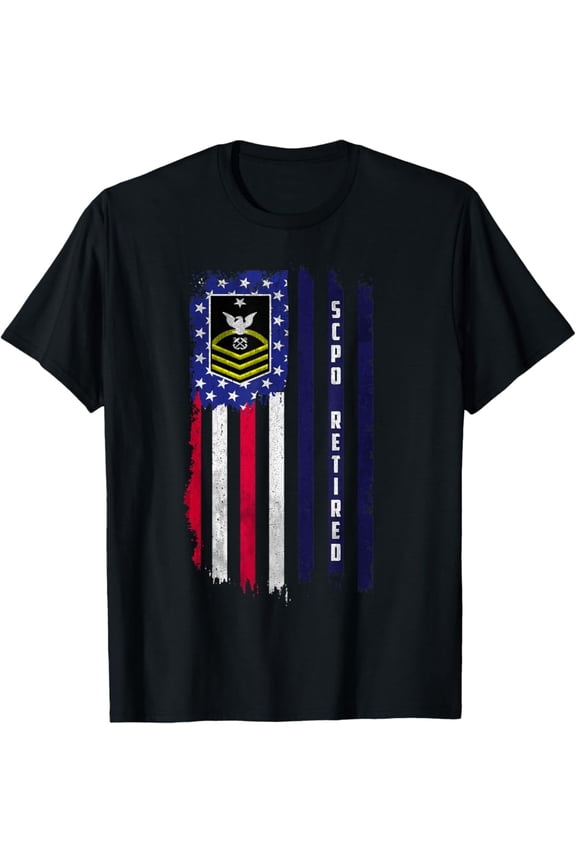 Retired E-8 Senior Chief Petty Officer Rank American Flag T-Shirt