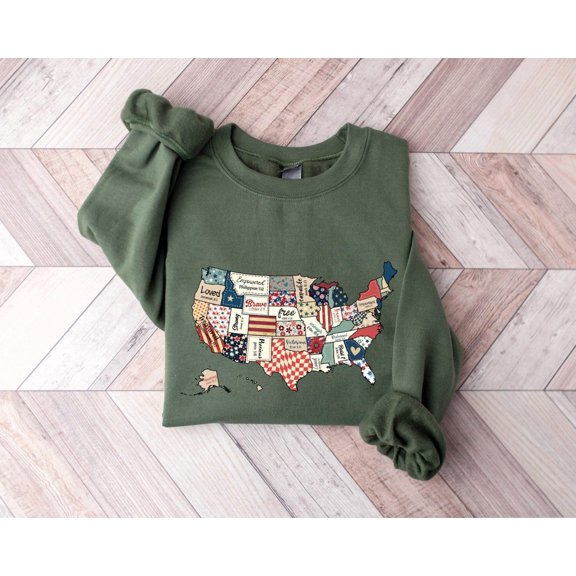 Sam Soft Retro America USA Map Sweatshirt, 4th of July Sweatshirt, 4th of July, America Shirt, Patriotic Shirt, Red White and Blue, 4th of July Gift