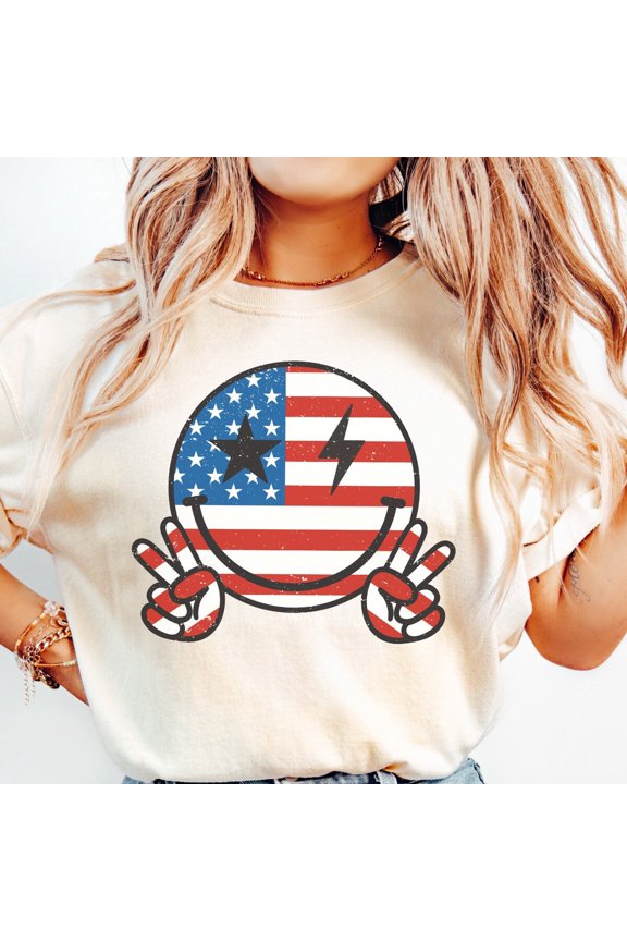 Retro American Flag Smiley Face Shirt, American Flag, 4th of July Shirt, Independence Day Tee, Shirt For 4th of July, Merica Shirt, AmericaFull Size S-5XL