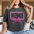 thumbnail image 1 of Sam Soft Retro Checkered Mama T-shirt, Pink Coquette Bow Tee, Trendy Graphic Tee for Moms, 1 of 2