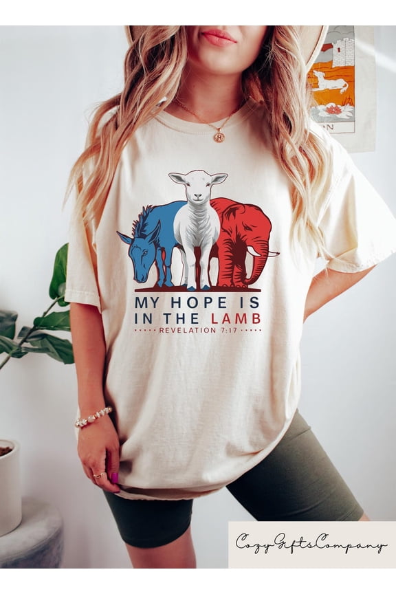 Retro Comfort American Flag T-shirt, My Hope Is In The Lamb Shirt, Revelation Bible Verse Tee, Faith-Based Gift, Christian Women Apparel