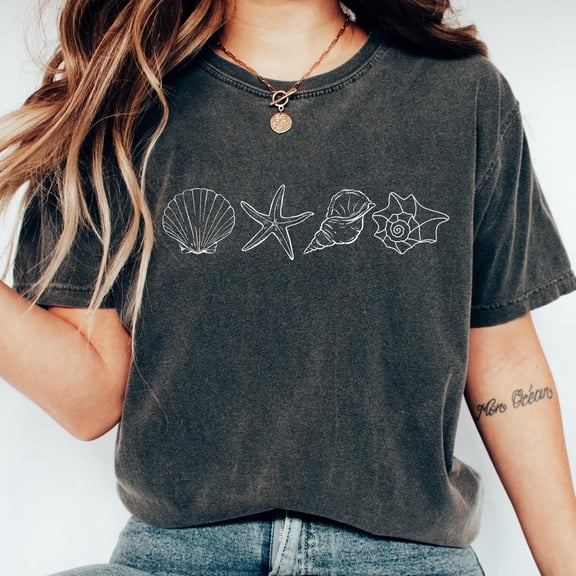 Sam Soft Retro Comfort SeaShell Shirt, Preppy Beach T-Shirt, Girls Vacation Crewneck, Coastal Aesthetic Women Gift, Ocean Lover Shirt, Summer TeeFull Size S-5XL