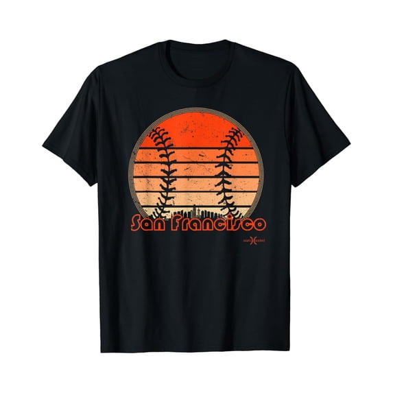 Sam Soft Retro San Francisco Baseball Sunset With Vintage Sf Skyline T-Shirt Full Size S-5Xl