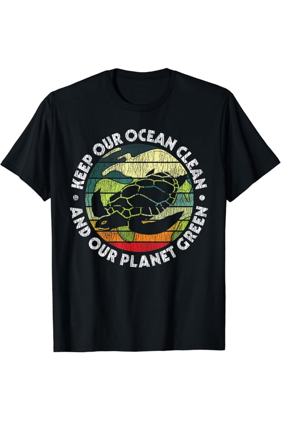 Retro Vintage Keep Our Ocean Clean Save Sea Animal Turtles T-Shirt