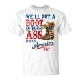 thumbnail image 1 of Sam Soft Retro We'Ll Put A Boot Western Cowgirl Usa Flag 4Th Of July T-Shirt, 1 of 4