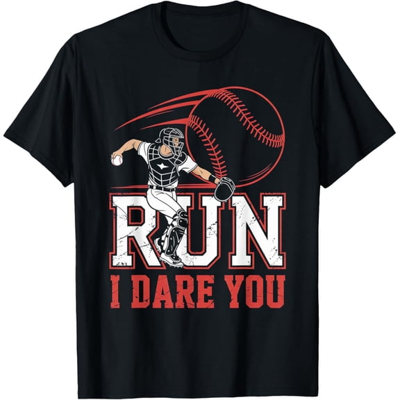 Sam Soft Run I Dare You Baseball Catcher Throwing Design T-Shirt Full Size S-5Xl