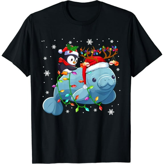 Sam Soft Santa Penguin Riding Reindeer Manatee Sea Animals T-Shirt