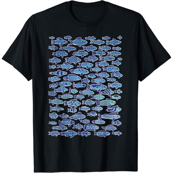 Sam Soft Sardine Cute Fish School Blue Anchovy Pattern Swimming Ocean T-Shirt Unisex Cotton Tee Full Size S-5XL