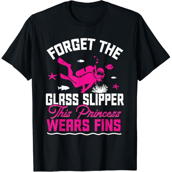 Sam Soft Scuba Diving Diver Girl Forget Glass Slipper Princess Fins T-Shirt Full Size S-5Xl