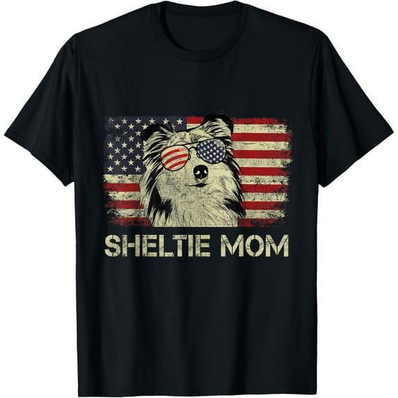 Sam Soft Sheltie Mom Dog Lovers American Flag 4th Of July T-Shirt