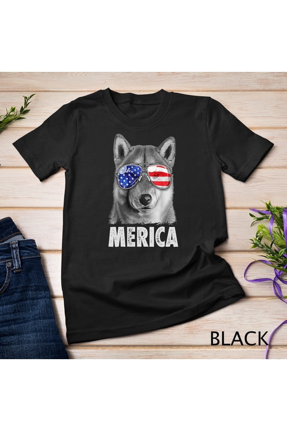 Shiba Inu 4Th Of July Merica Men American Flag Sunglasses Unisex T-Shirt