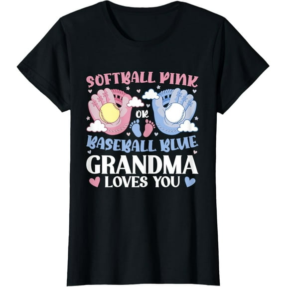 Sam Soft Softball Pink Baseball Blue Grandma Loves You Gender Reveal T-Shirt, Gift For Friend, Full Size S-5Xl