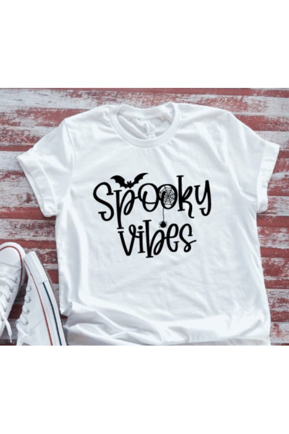 Spooky Vibes,, White, Unisex Short Sleeve T-Shirt Unisex Cotton Tee, Full Size S-5XL
